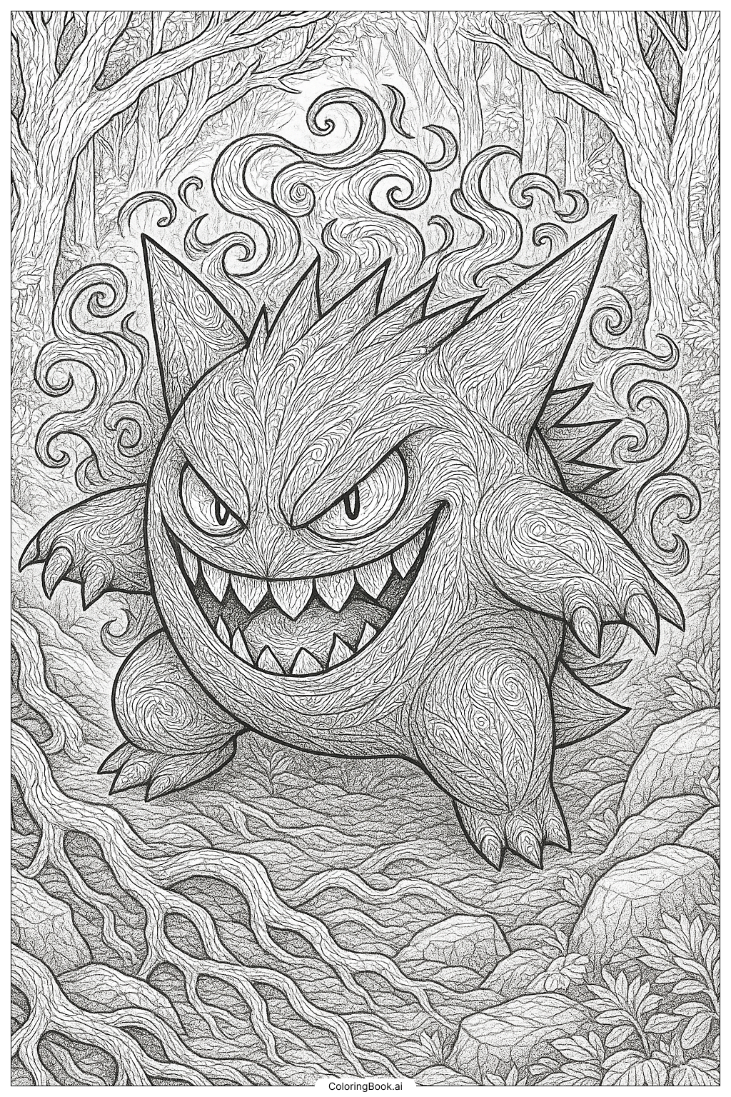  A Realistic Portrait of Gengar Coloring Page 