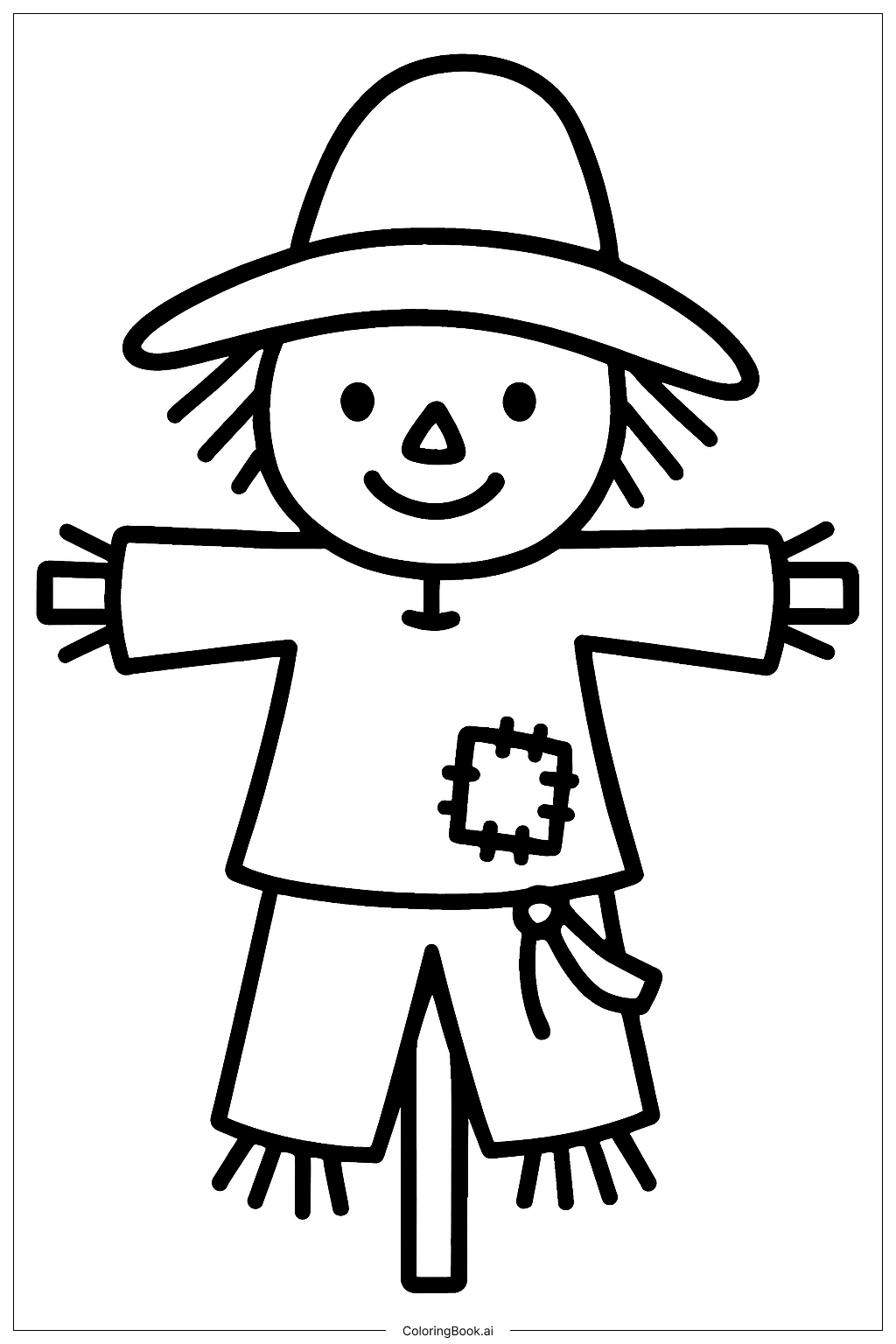 Cute Scarecrow With A Big Hat Coloring Page