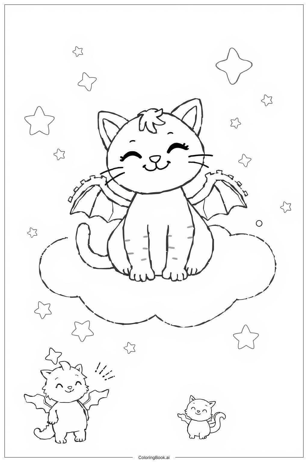  Cat Dragon Fantasy Coloring Page 