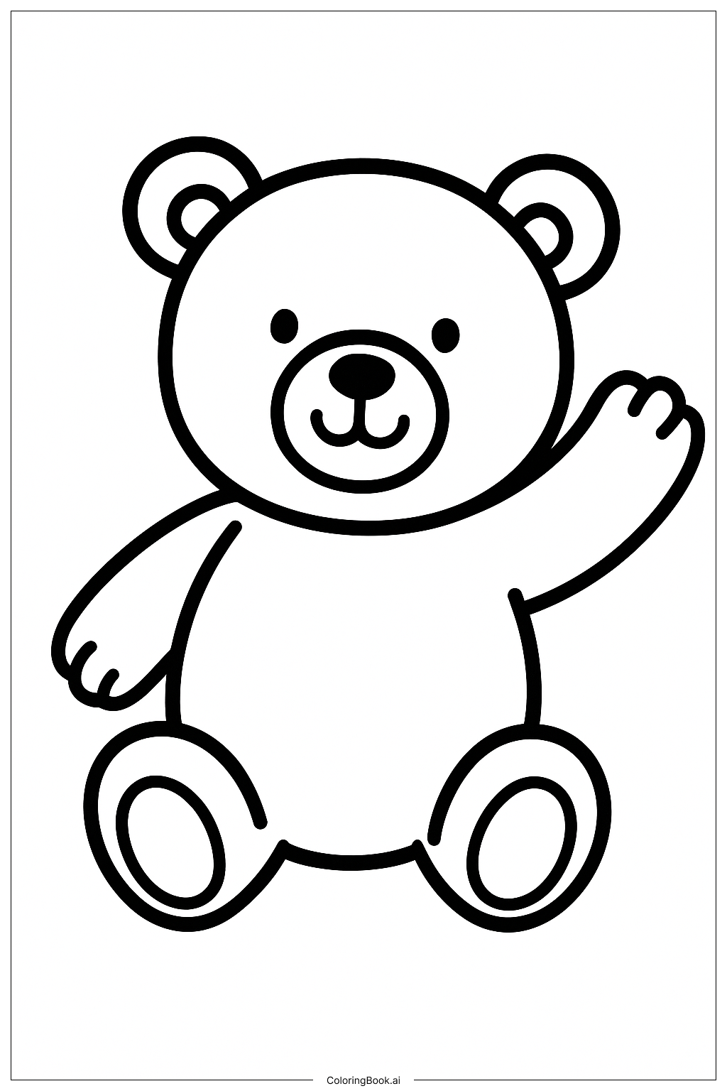  A Happy Waving Teddy Bear Coloring Page 