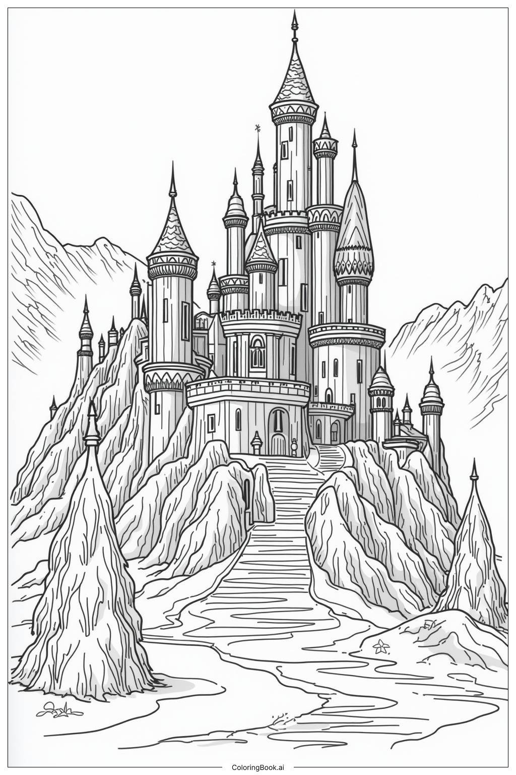  Page de coloriage Château Gelé Sculptures de Glace 