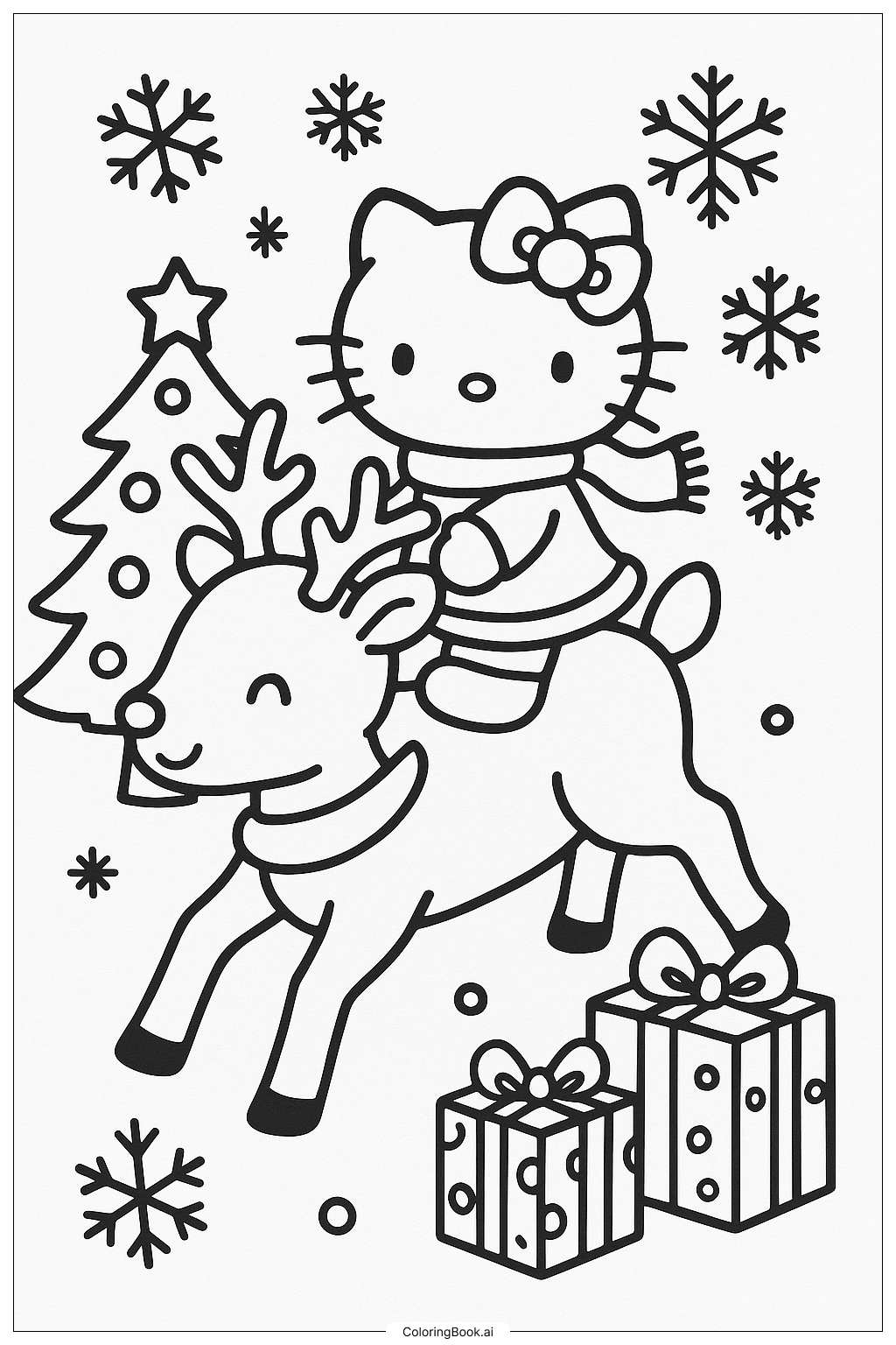  Hello Kitty Riding A Reindeer Coloring Page 