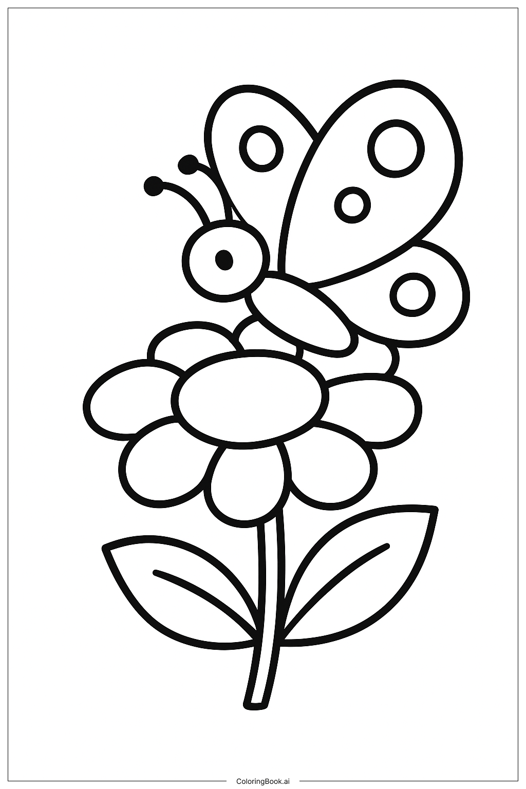  Ein einfacher Animal Crossing Schmetterling auf einer Blume Ausmalseite 