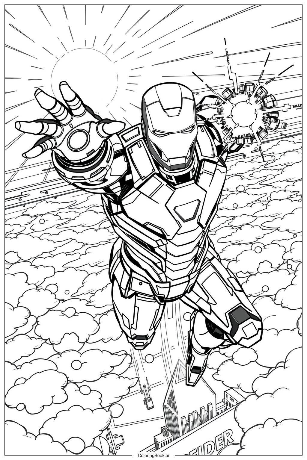  Iron Man Flying High Coloring Page 