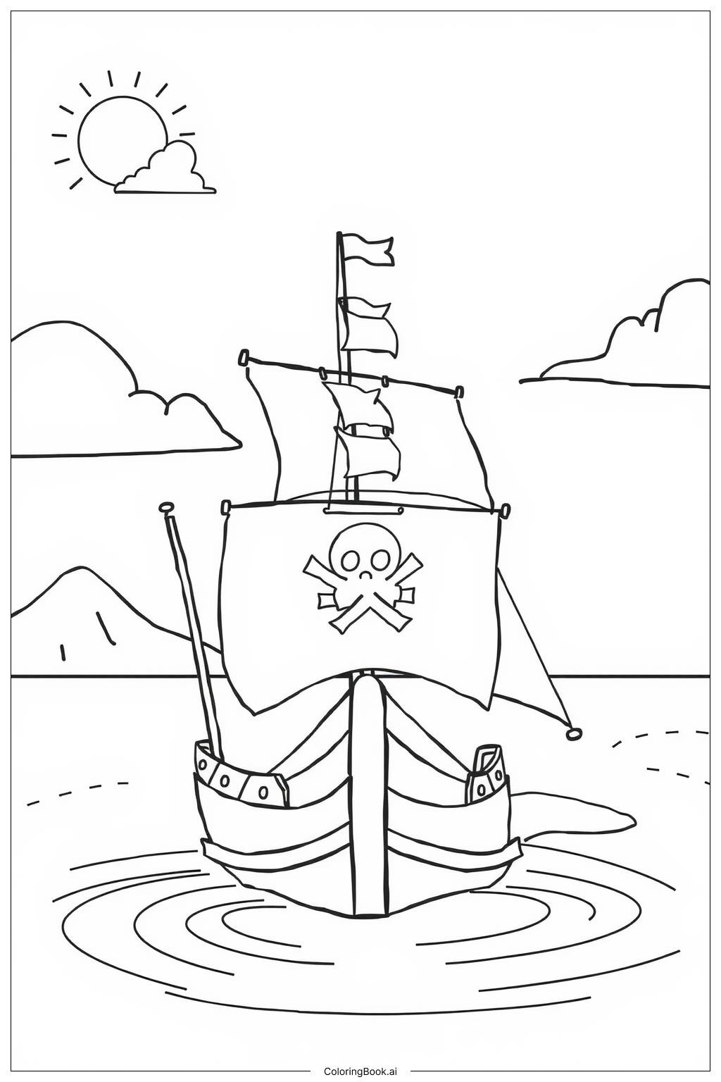  Simple Pirate Ship Sailing Coloring Page 