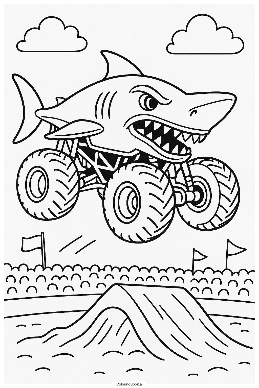  メガロドンモンスタージャム ジャンプ前進の塗り絵ページ 