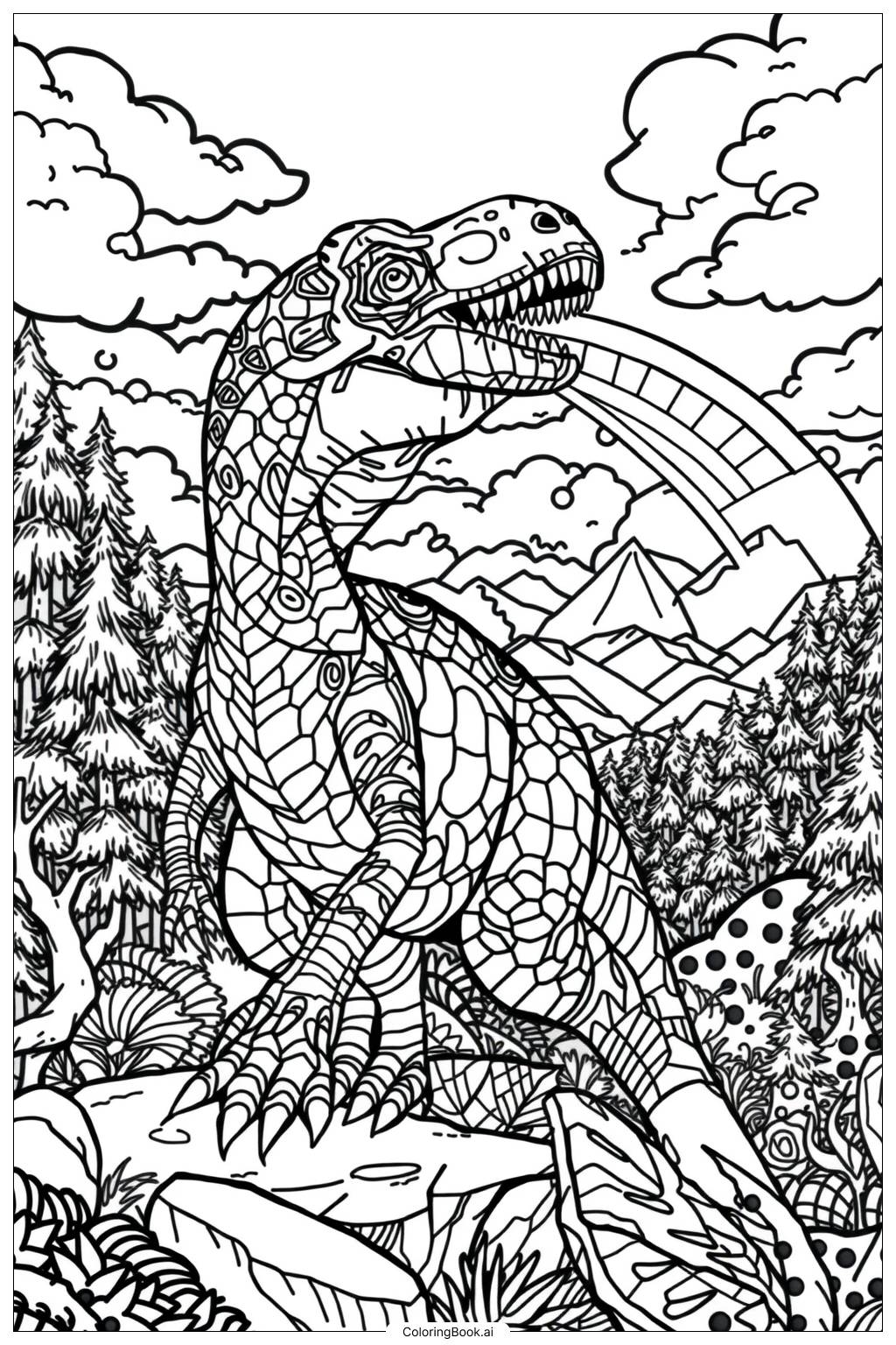  Dinosaur Rainbow Adventure-2 Coloring Page 