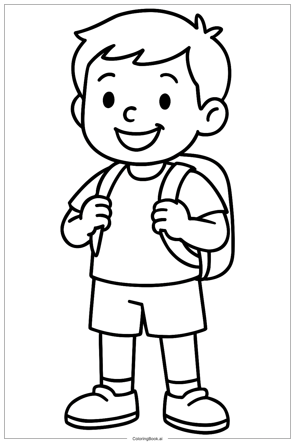  Page de coloriage Le premier jour d'école d'un garçon 