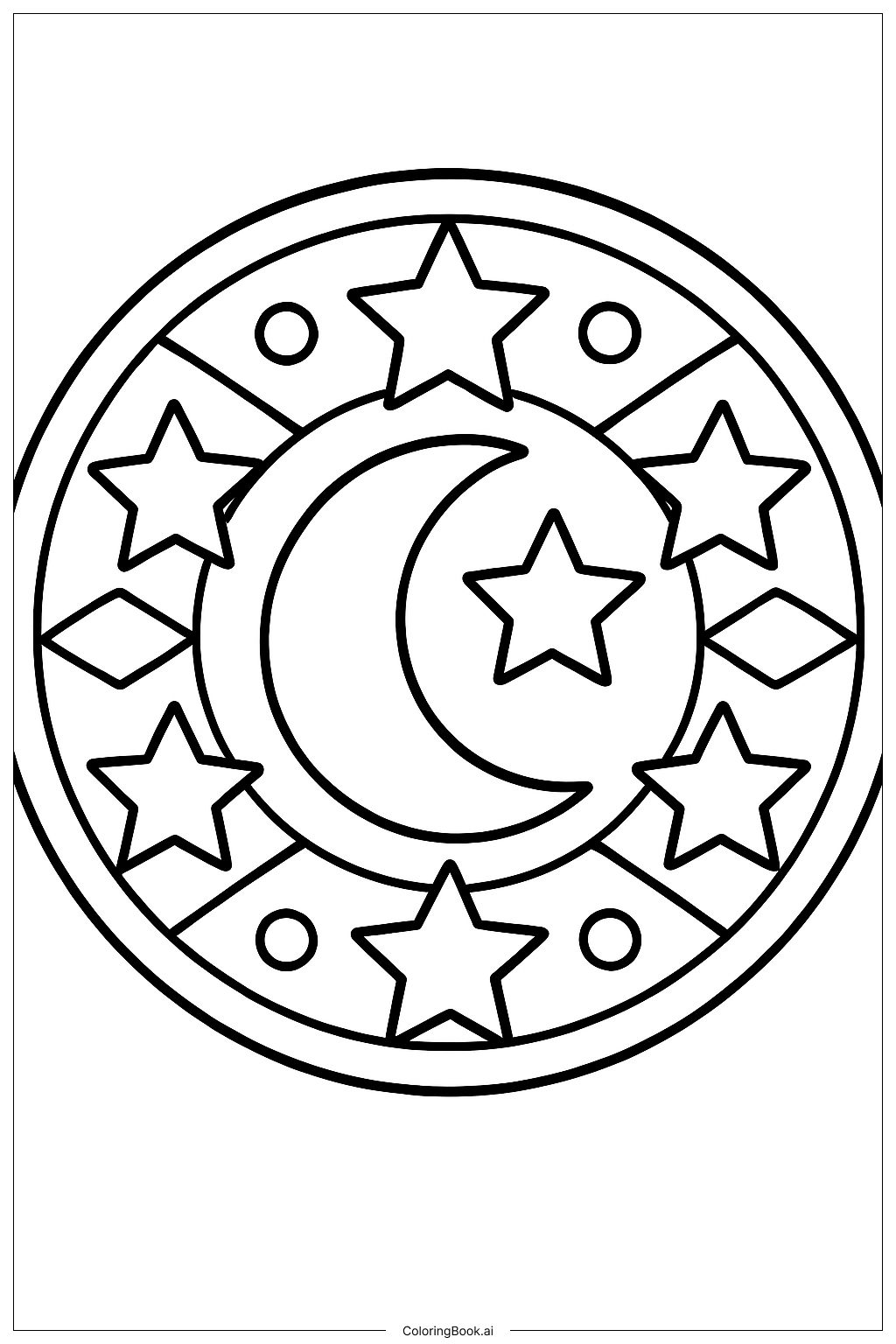 Mandala Featuring Moon and Stars Coloring Page 