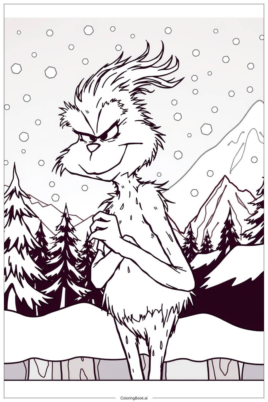  Page de coloriage Le Grinch regardant tomber des flocons de neige-2 