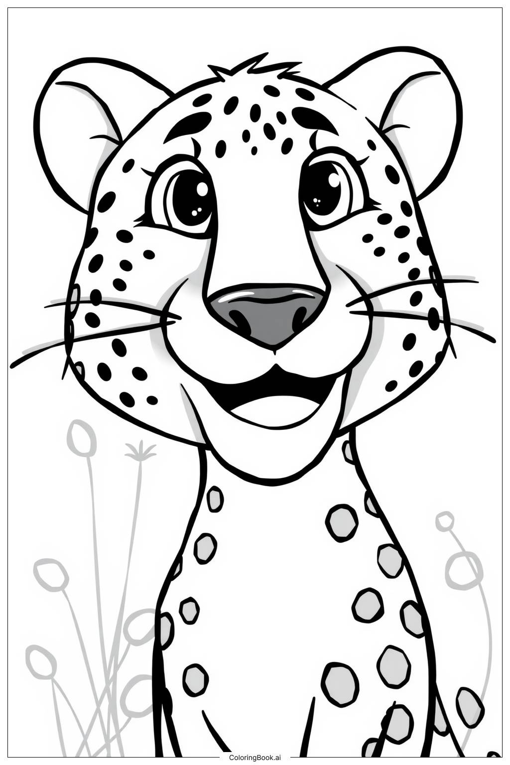  Page de coloriage visage de guépard souriant 