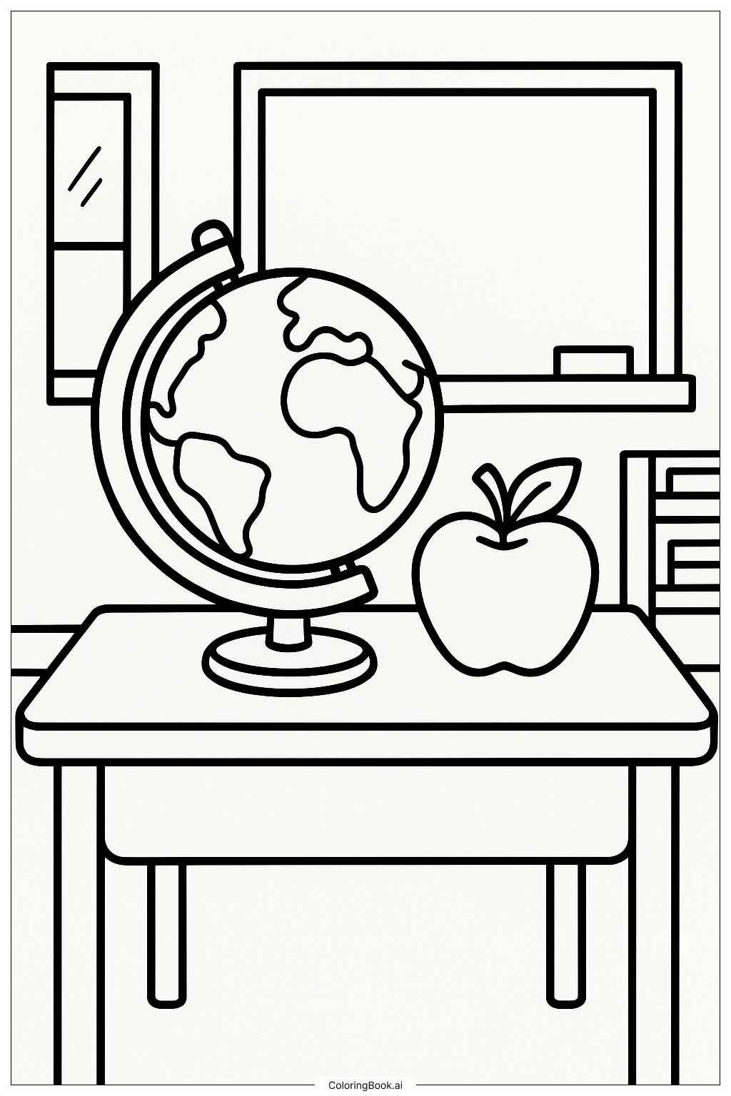  Page de coloriage Globe et Pomme pour la Rentrée Scolaire 
