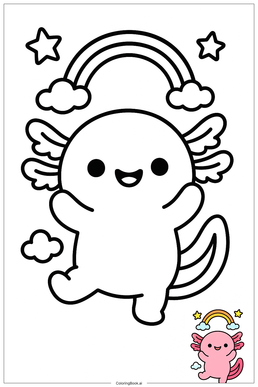  Página para colorear de Squishmallow Axolote Bailando En Arcoíris 