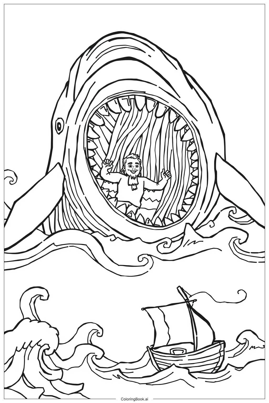  Whale Family in Ocean Scene-2 Coloring Page 