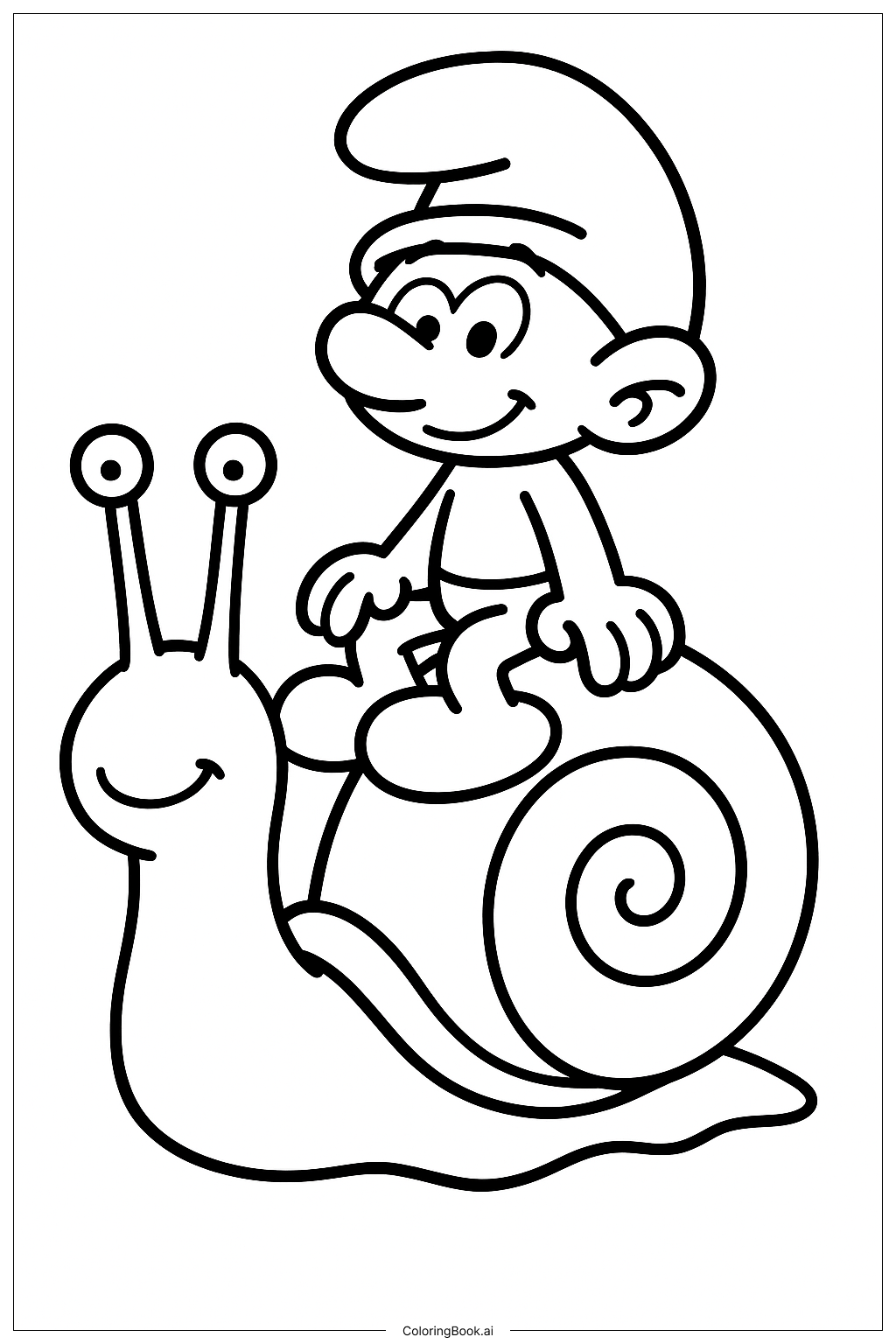  A Smurf Sitting On A Snail Coloring Page 