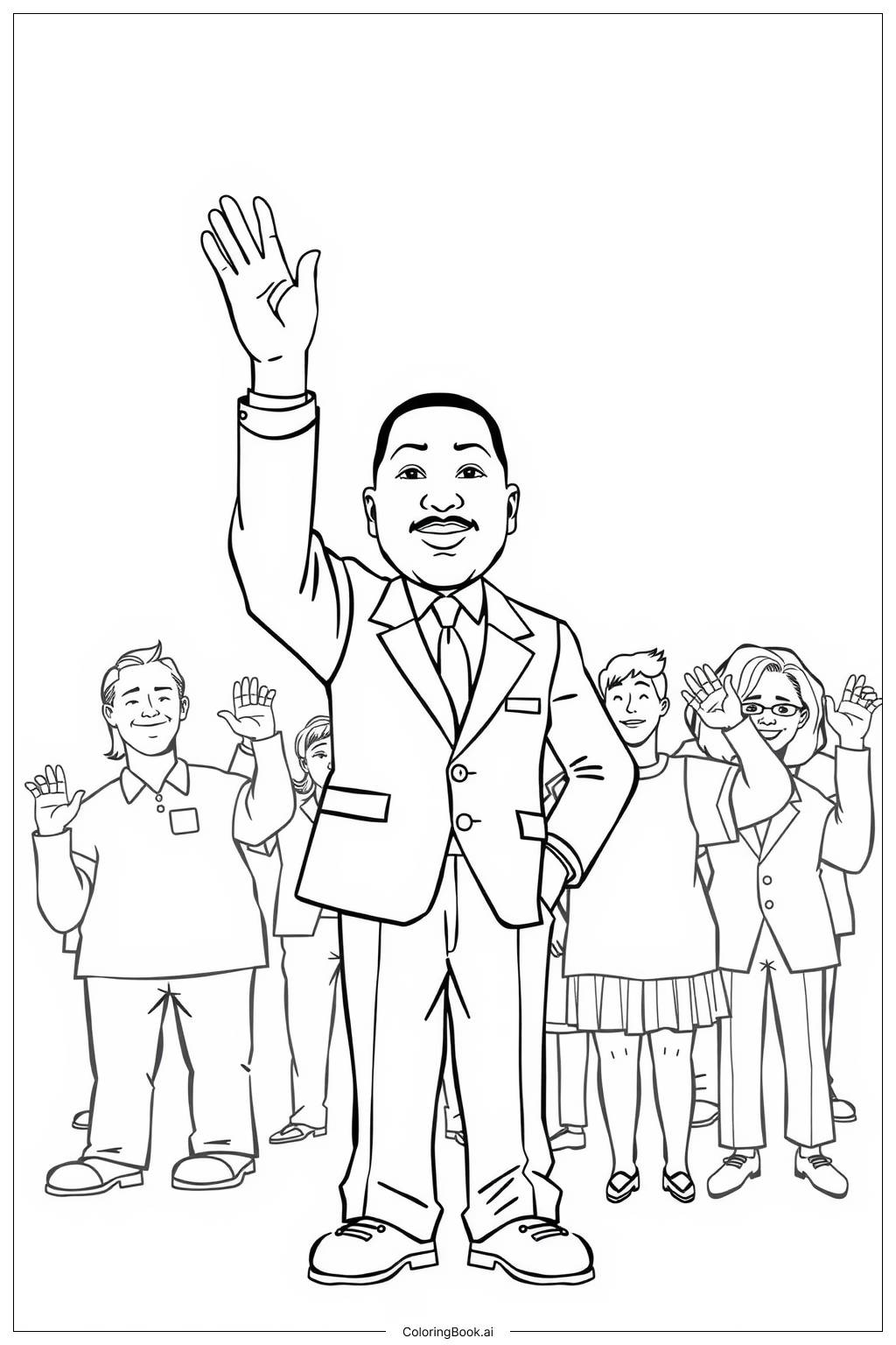  Page de coloriage martin luther king avec les partisans lors d'un rassemblement 