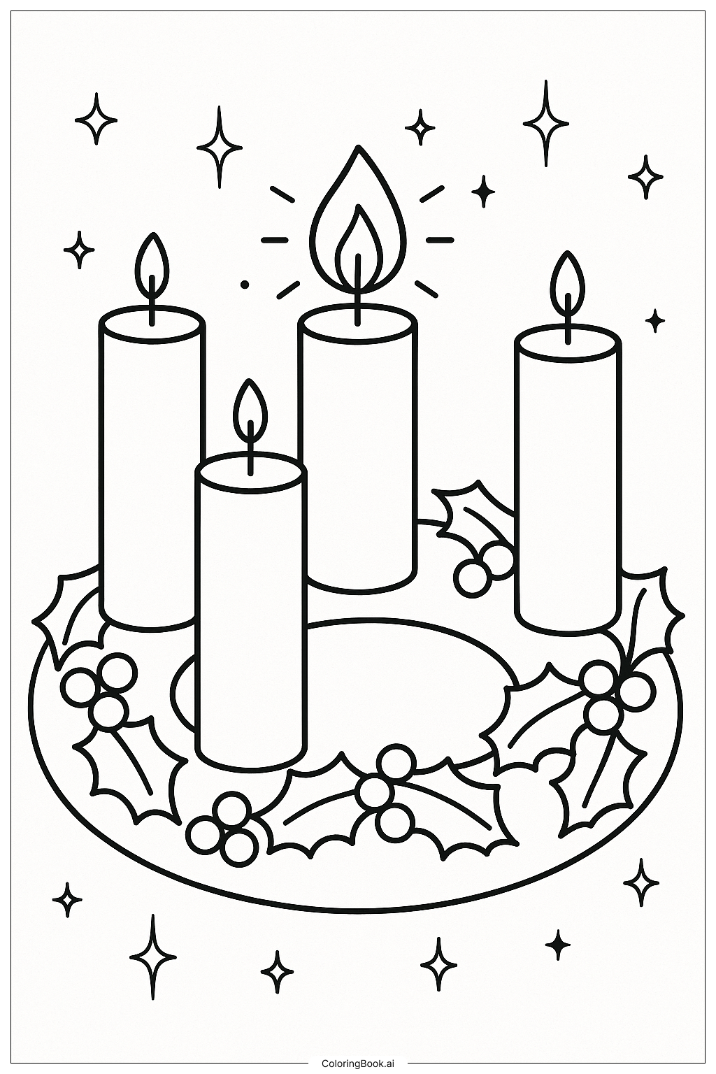  Joy Candle Lit on Advent Wreath Ausmalseite 