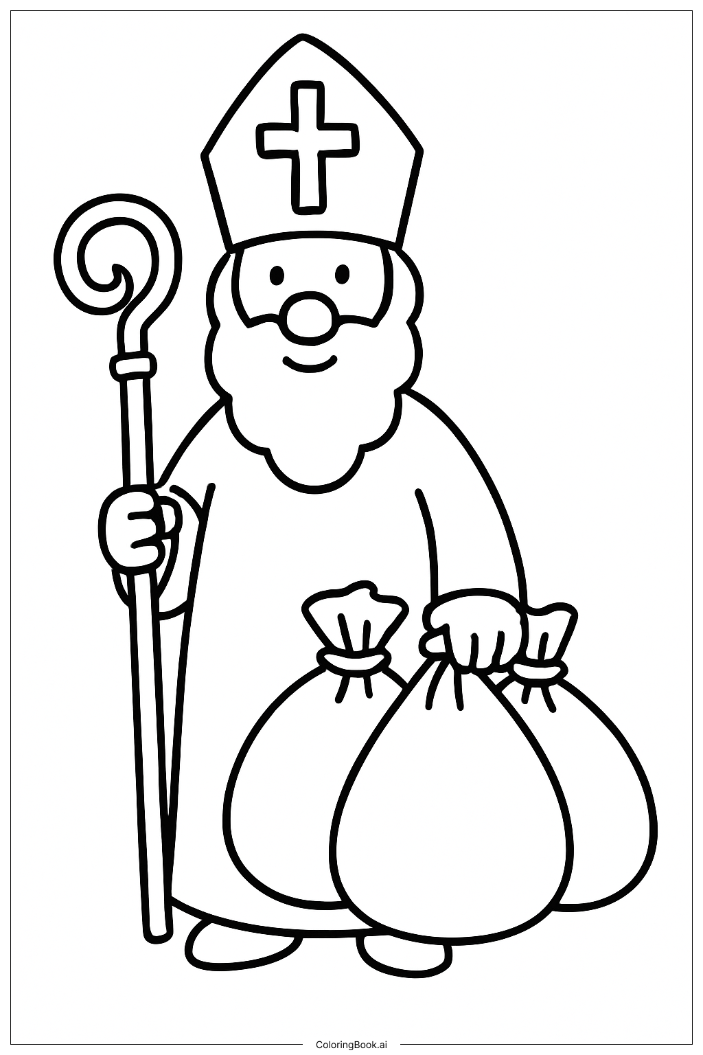 세 개의 자루를 들고 있는 성 니콜라스 색칠공부 페이지