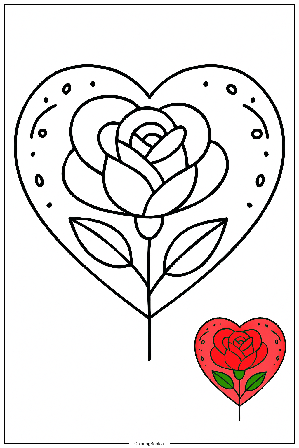  Page de coloriage Rose dans une forme de cœur 