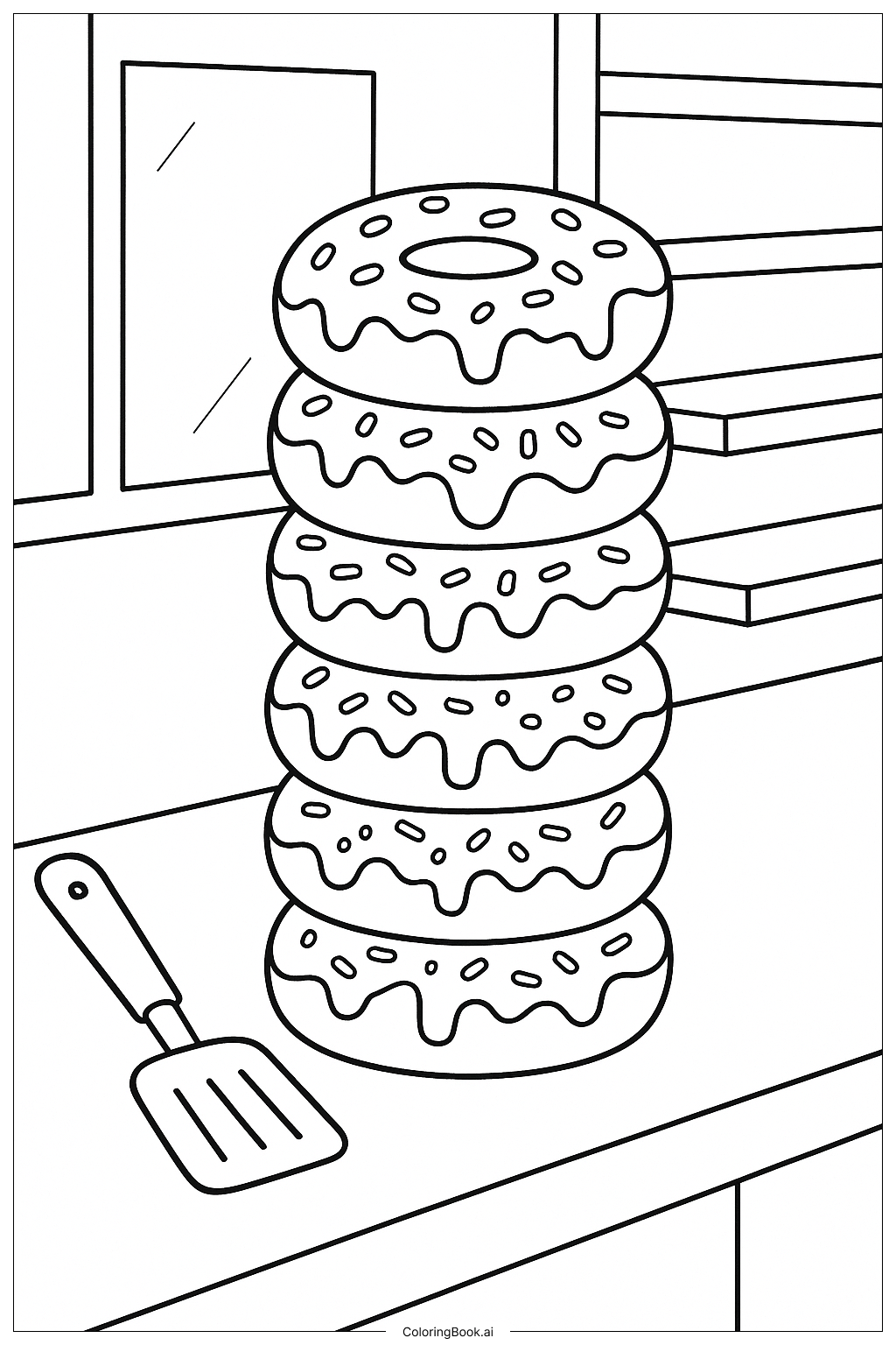 Donut Tower At A Bakery Coloring Page