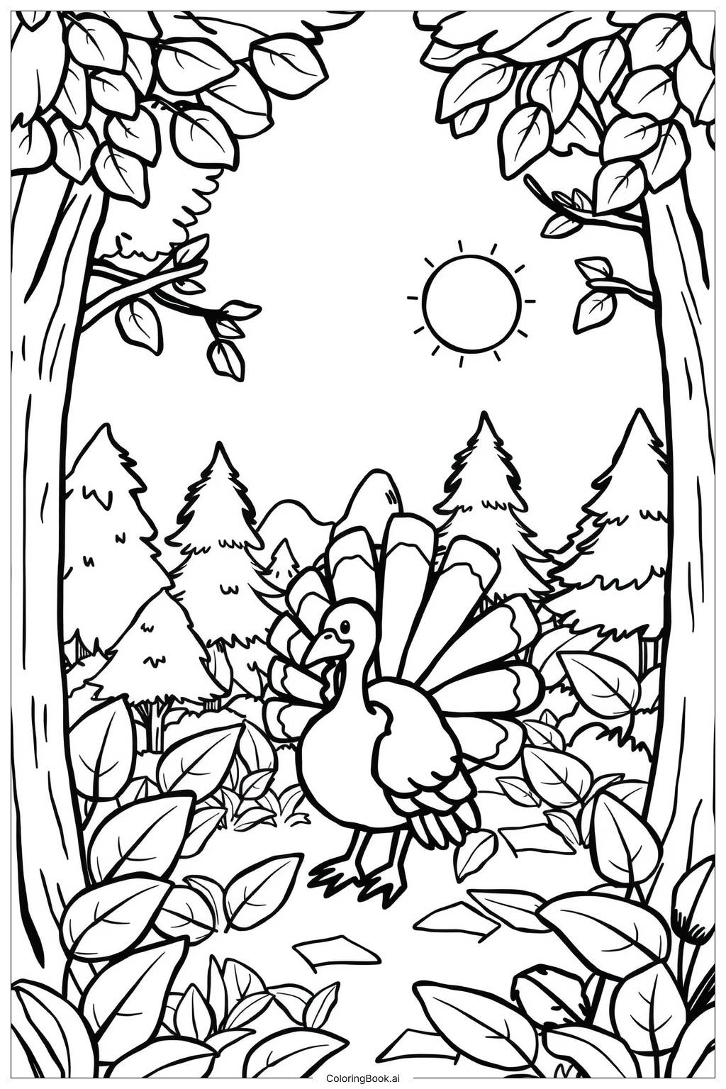  Turkey Hunting Forest Coloring Page 