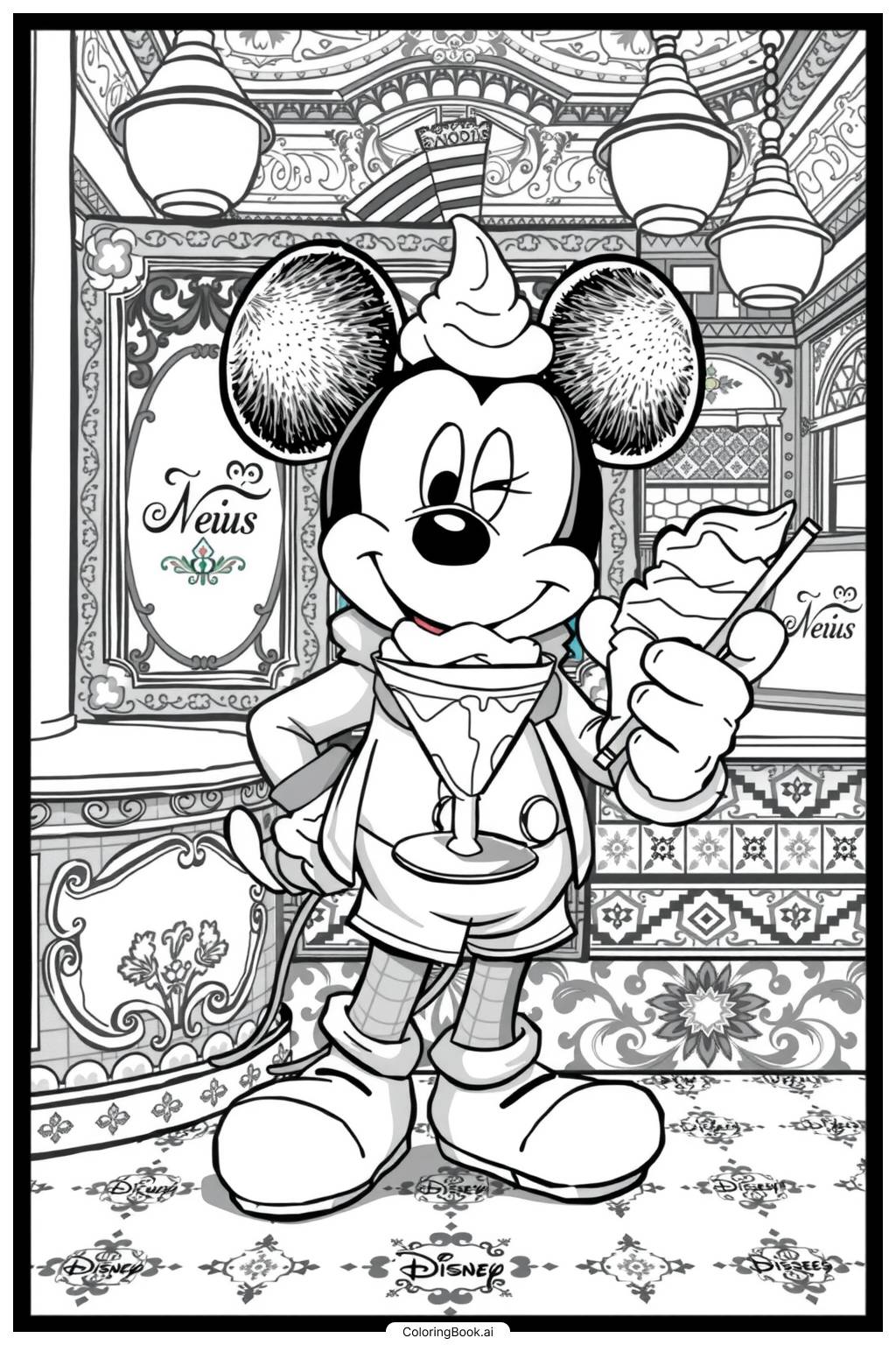  Página para colorear de Mickey Mouse Helado 