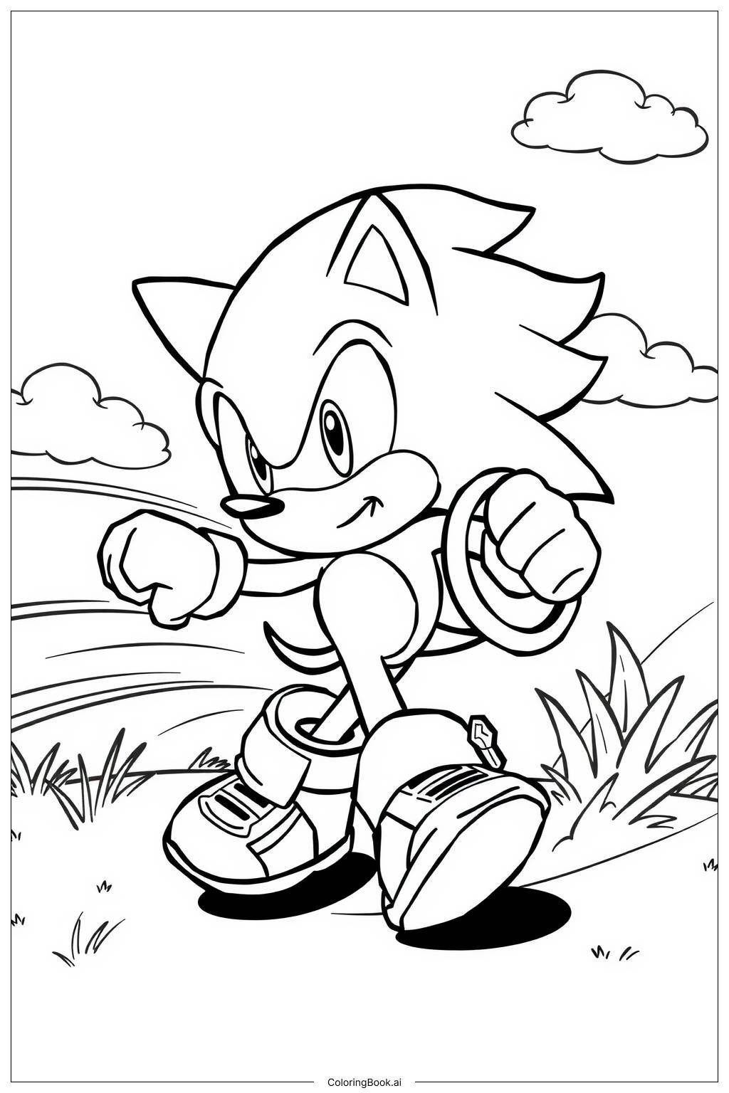  Página para colorear de Sonic corriendo con un anillo dorado 