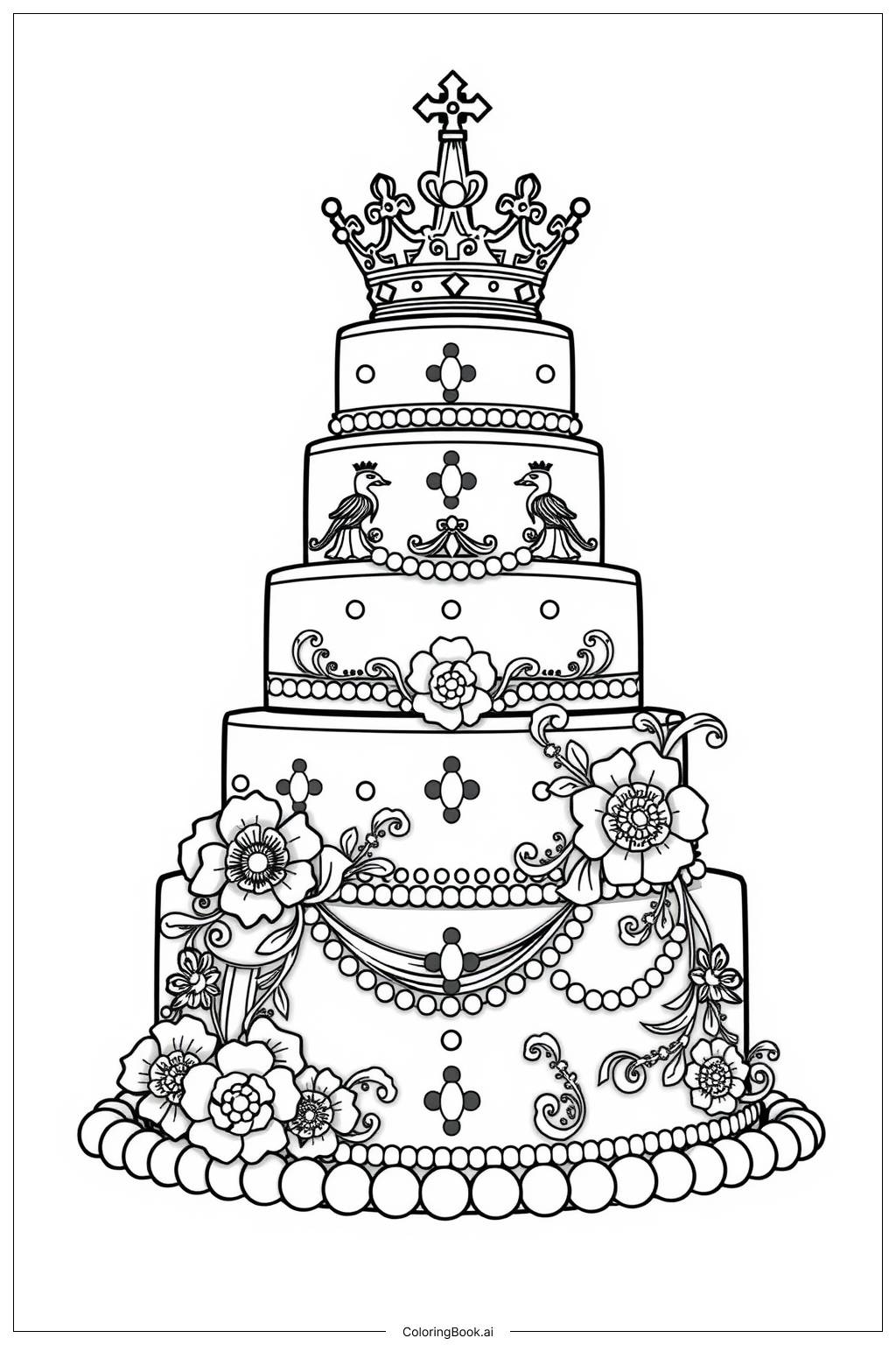  Royal Wedding Cake Design-2 Coloring Page 