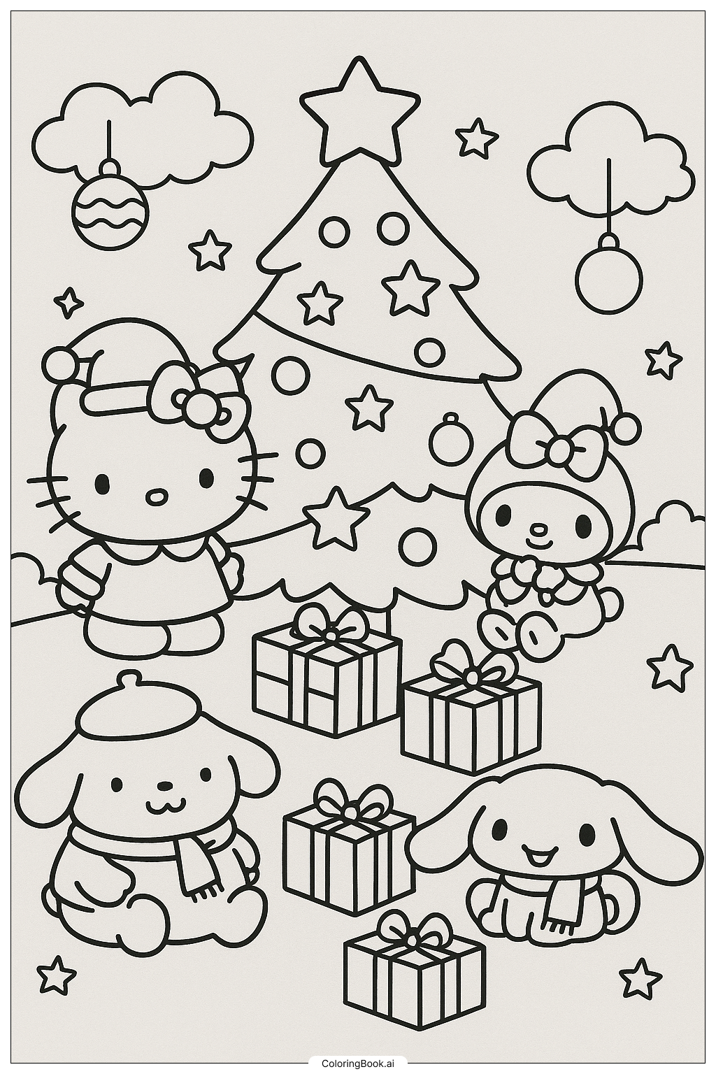  Hello Kitty And Friends Around The Tree Coloring Page 