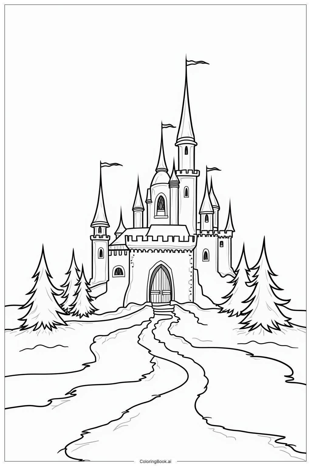  Page de coloriage Château Gelé Lumières d'Aurore 