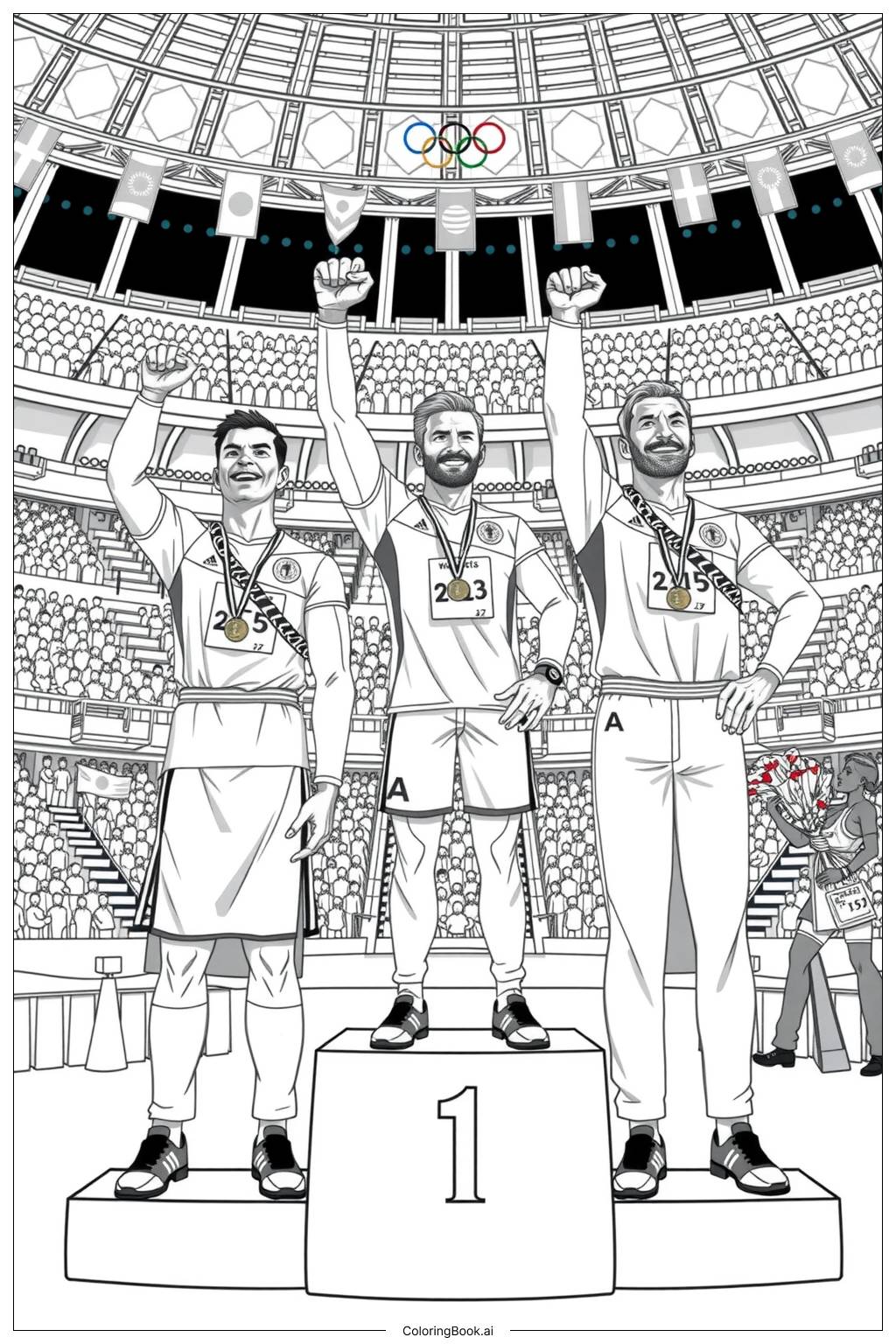  Olympic Athletes on the Podium Coloring Page 