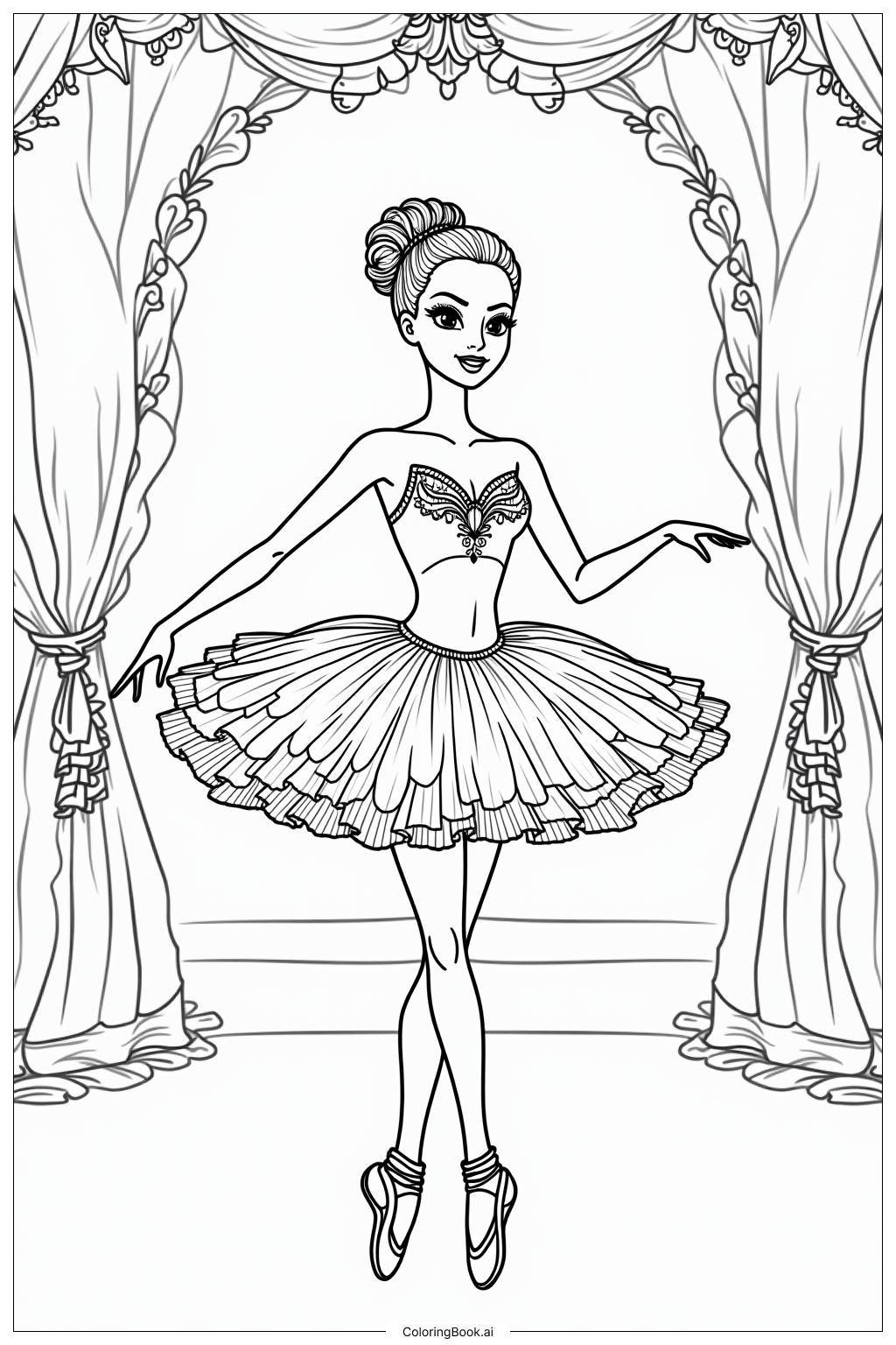  Barbie Ballerina Performing a Pirouette Coloring Page 