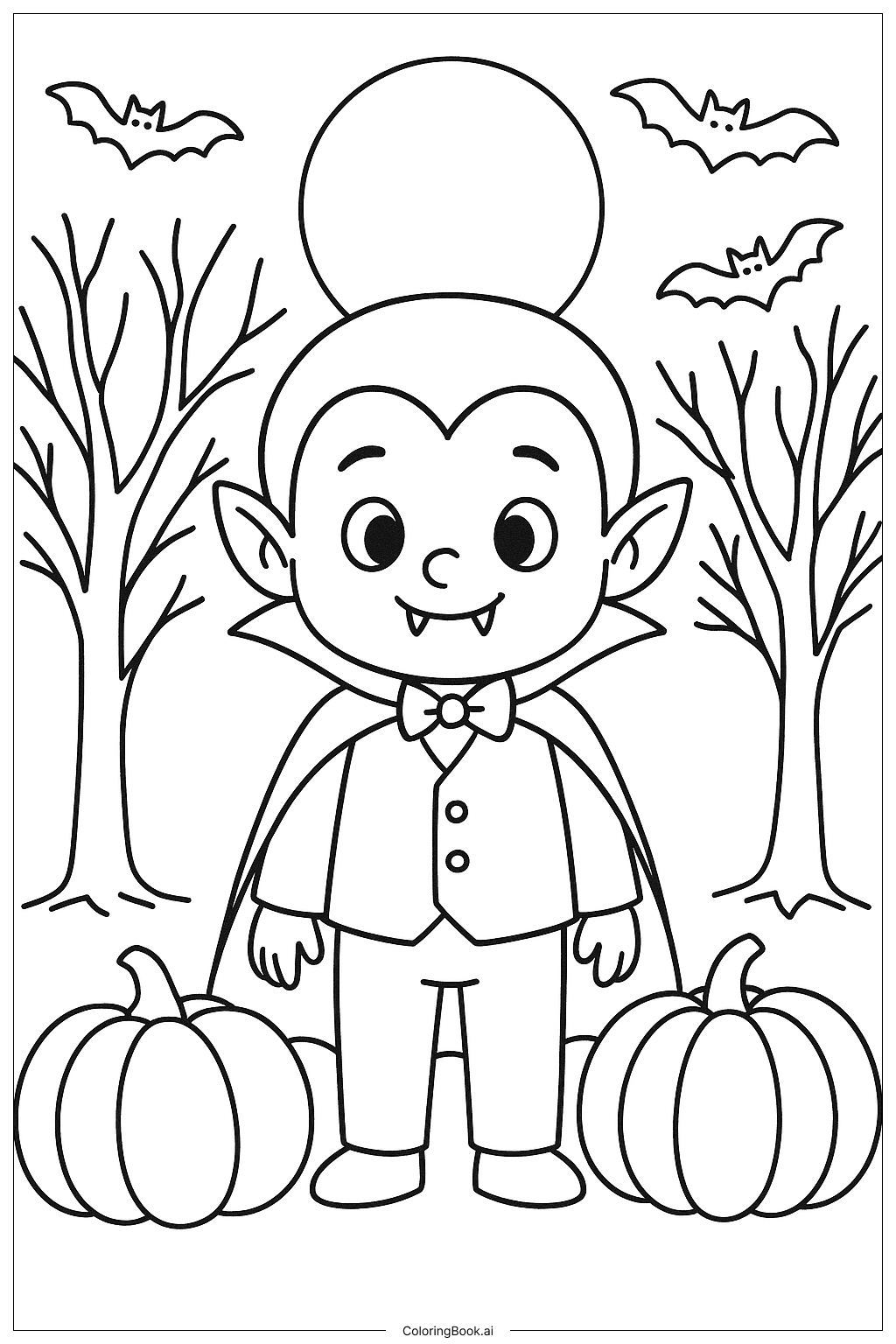 Página para colorir de Um Vampiro em uma Floresta Assustadora