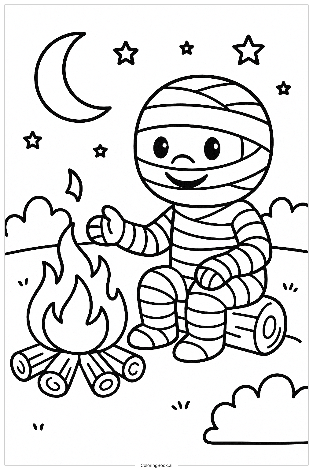  Mummy By A Campfire At Night Coloring Page 