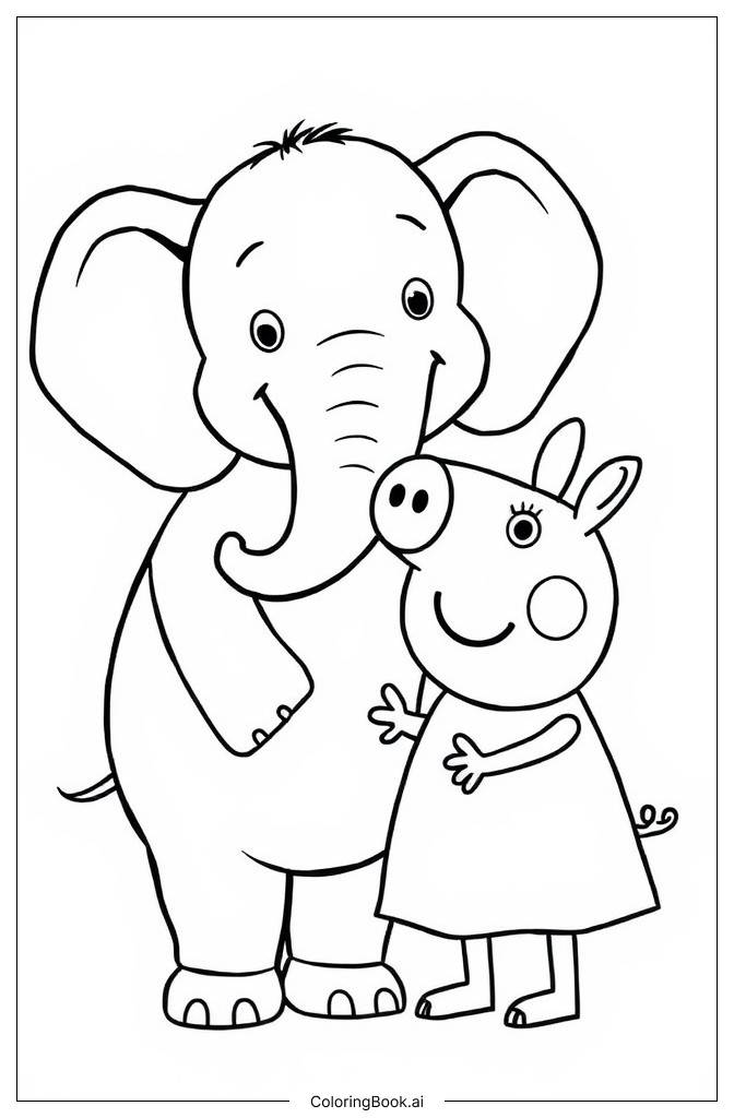  kawaii elephant with peppa pig Coloring Page 