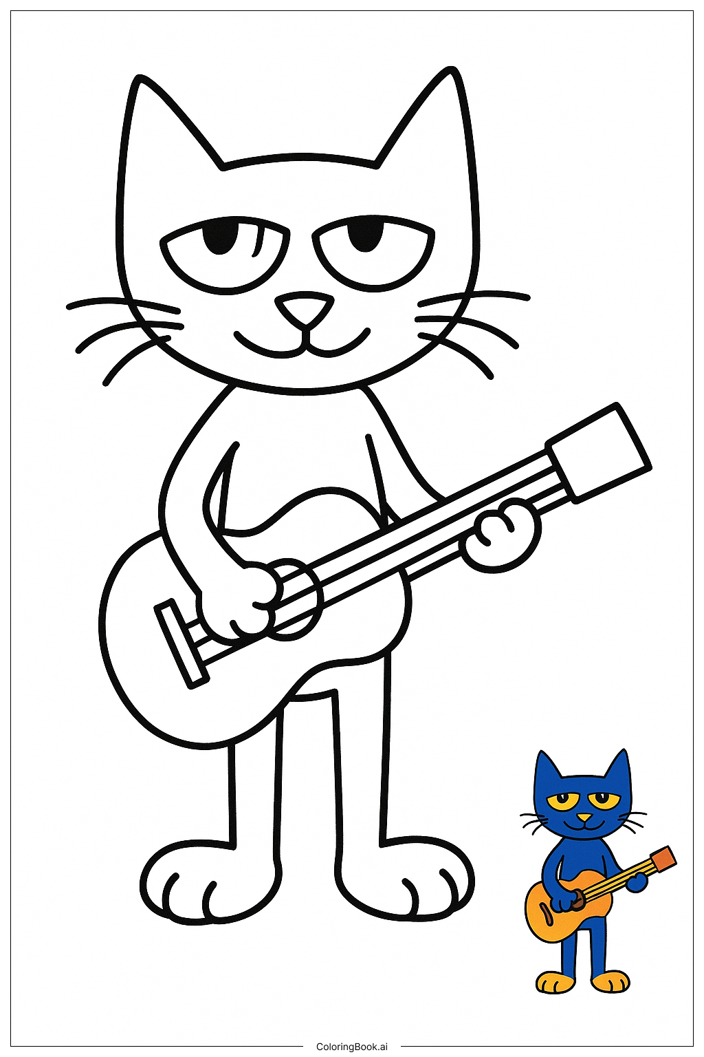  기타를 들고 있는 피트 The Cat 색칠공부 페이지 