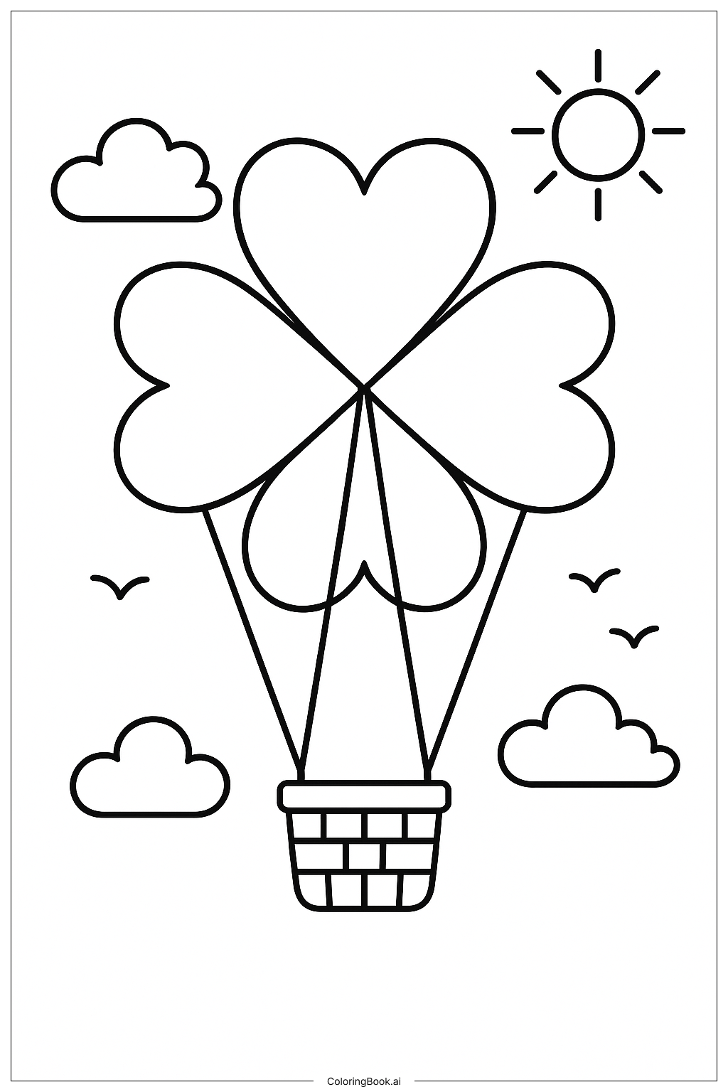  Kleeblattförmiger Heißluftballon Ausmalseite 