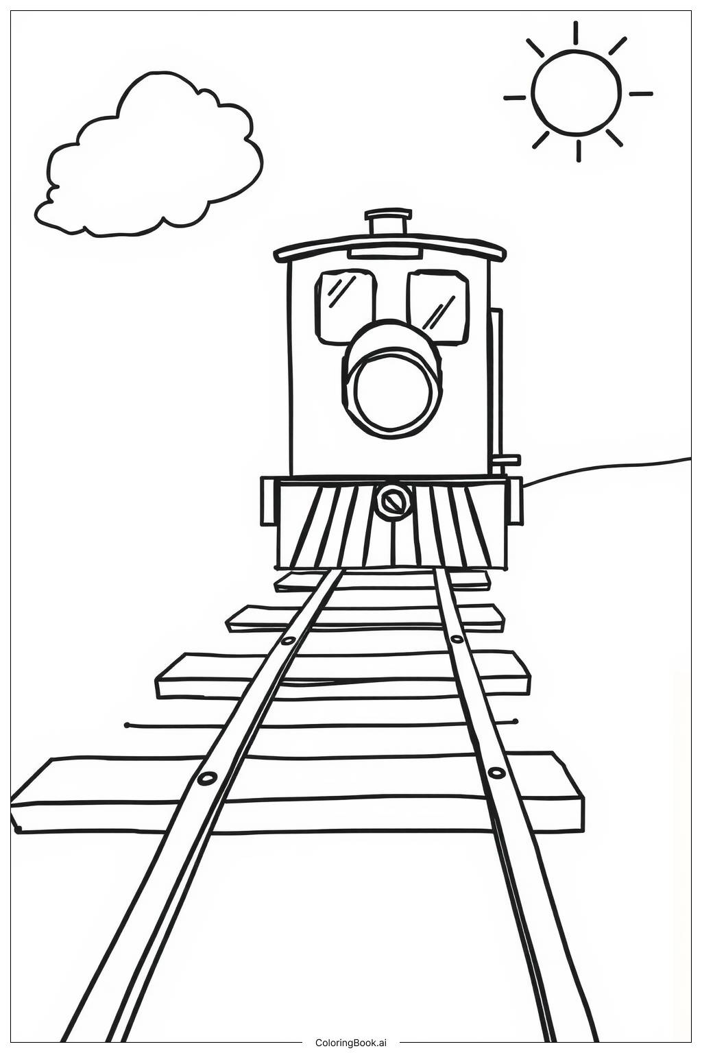  Página para colorir de trem em uma linha reta 