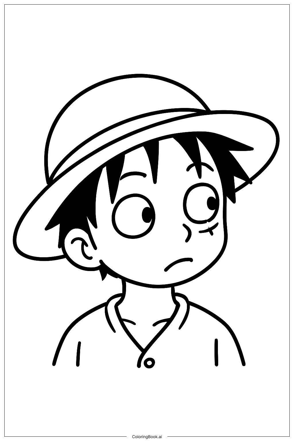  好奇心旺盛なルフィが横を見ているの塗り絵ページ 