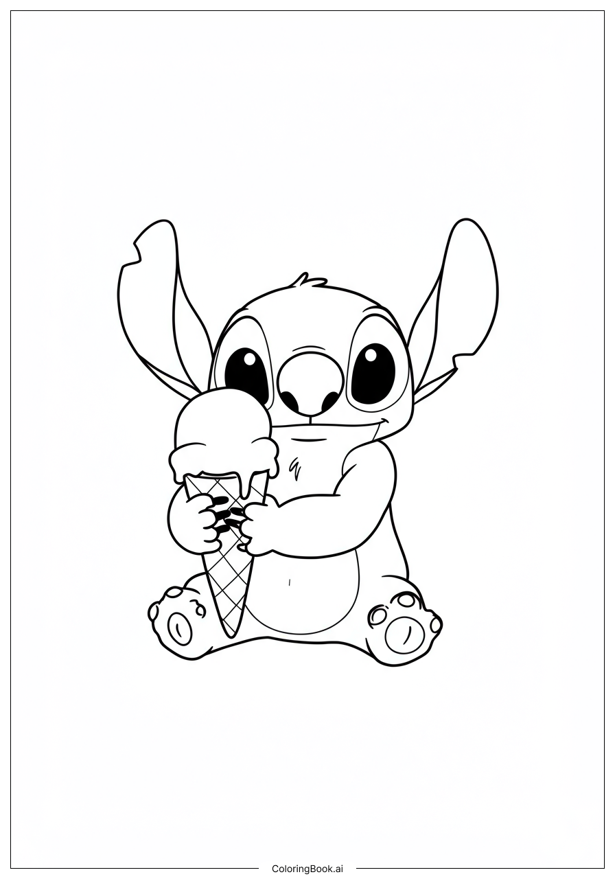  Página para colorear de Stitch comiendo un helado 