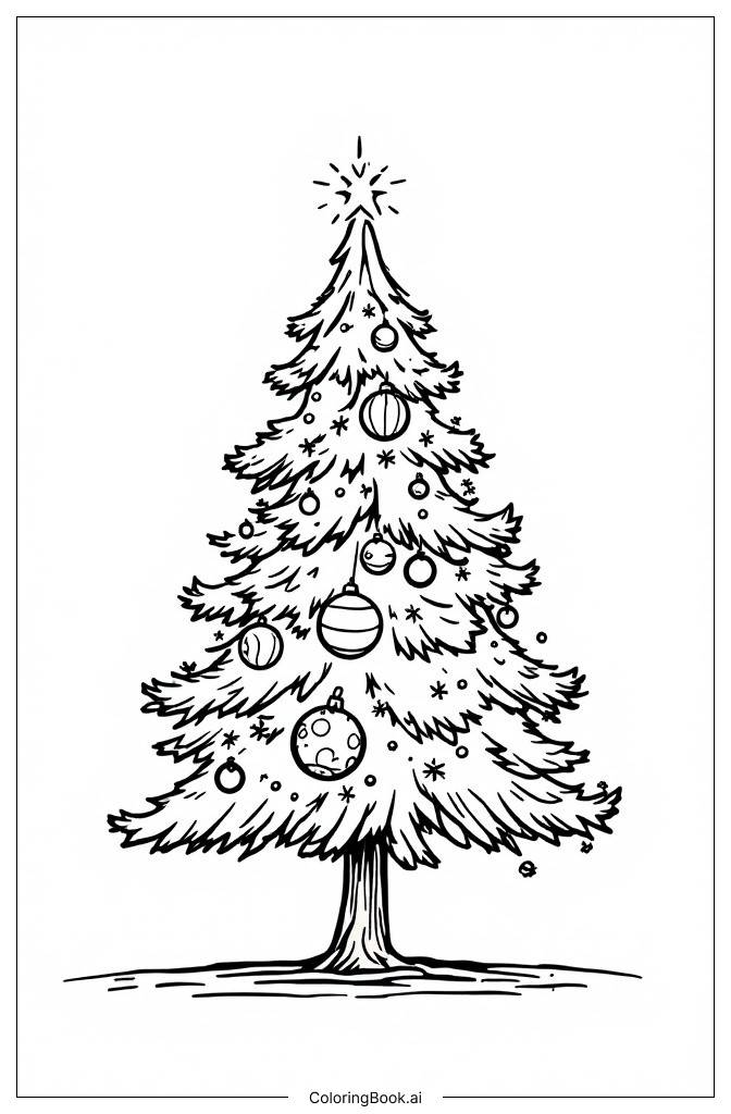  Página para colorear de árbol de Navidad simple con adornos 