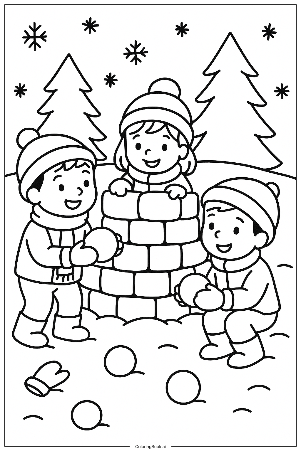  눈 오는 날 요새 모험 색칠공부 페이지 