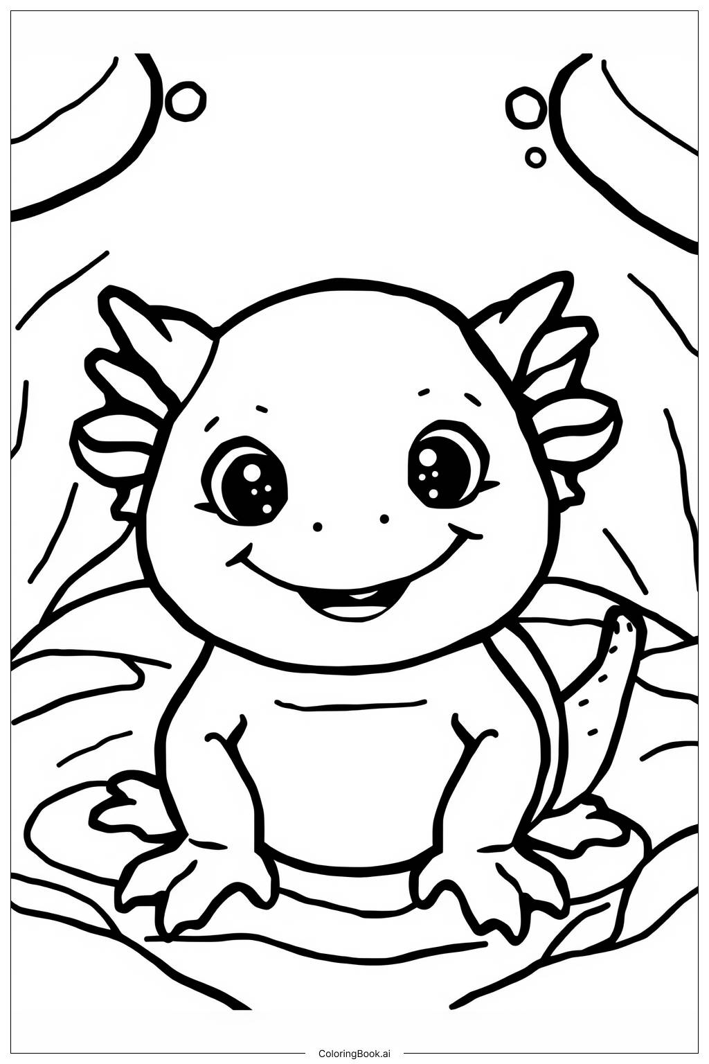  Page de coloriage Bébé Axolotl Sourire 