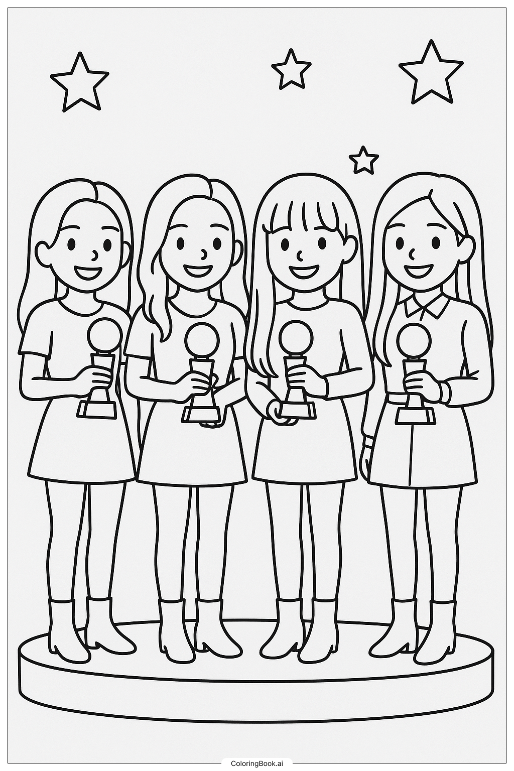  Blackpink Posing With Their Awards Coloring Page 