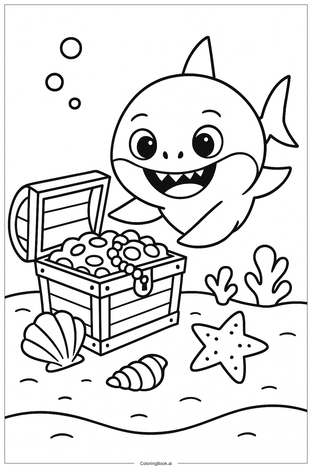Baby Shark 開啟寶箱著色頁