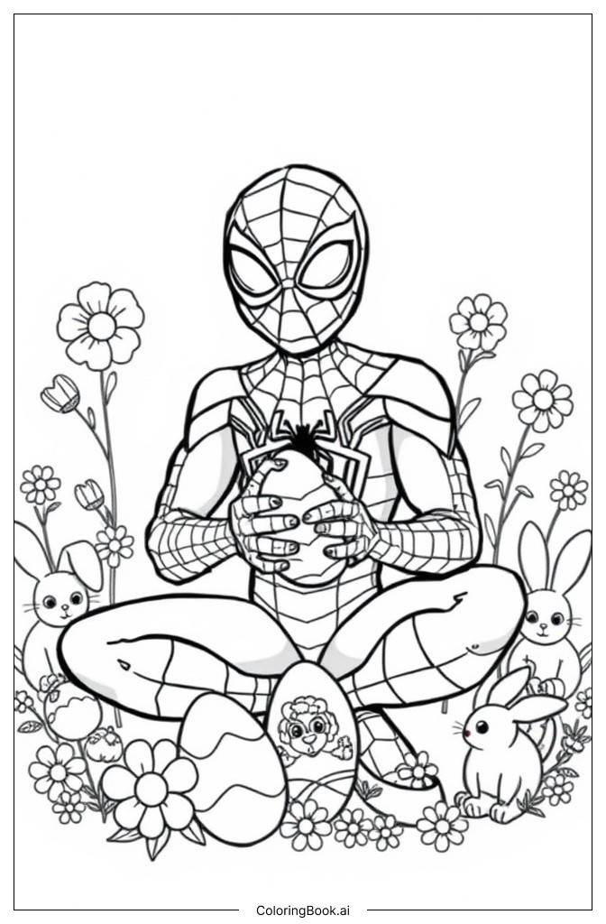  Página para colorir de Homem-Aranha da Páscoa 