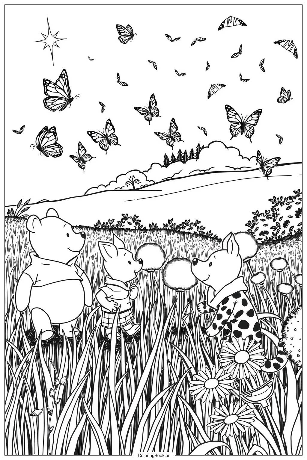  winnie the pooh butterfly chase-2 Coloring Page 