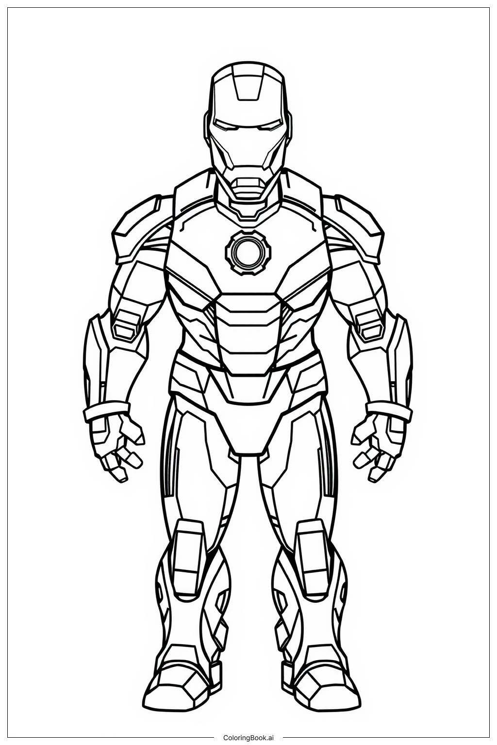  Página para colorear de Iron Man de Pie Heroicamente 