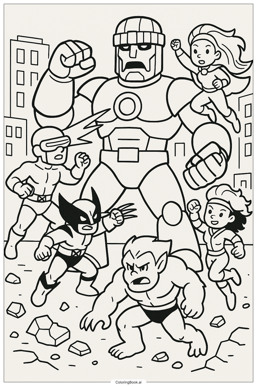  Página para colorear de X-Men luchando contra un solo Centinela 