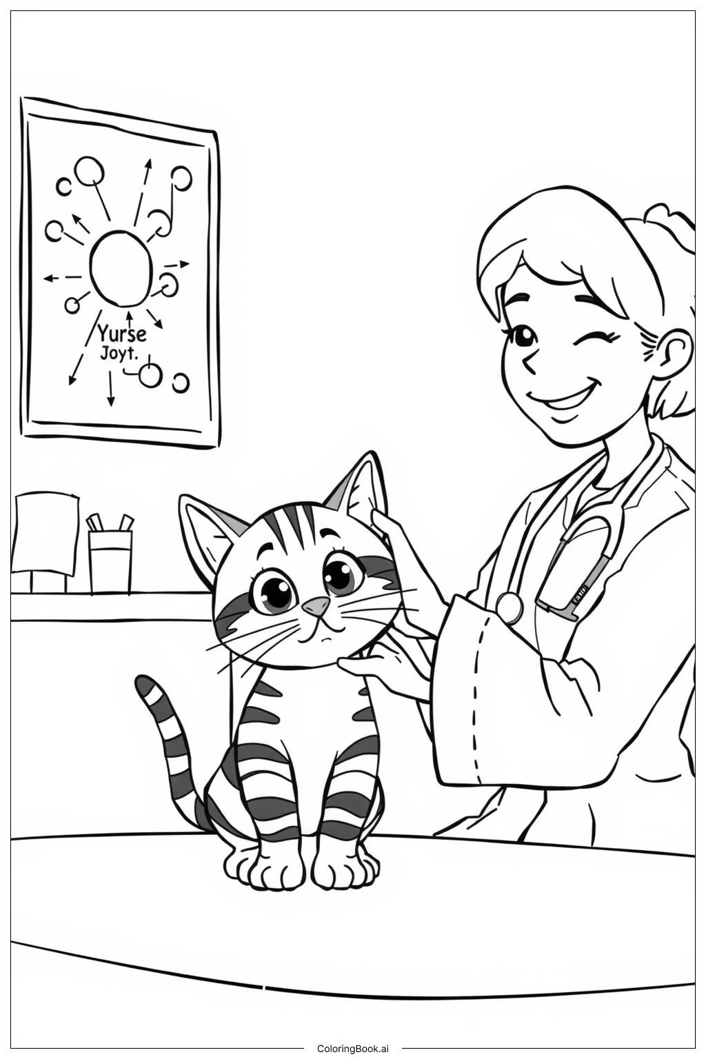  Page de coloriage La première visite du chaton chez le vétérinaire 